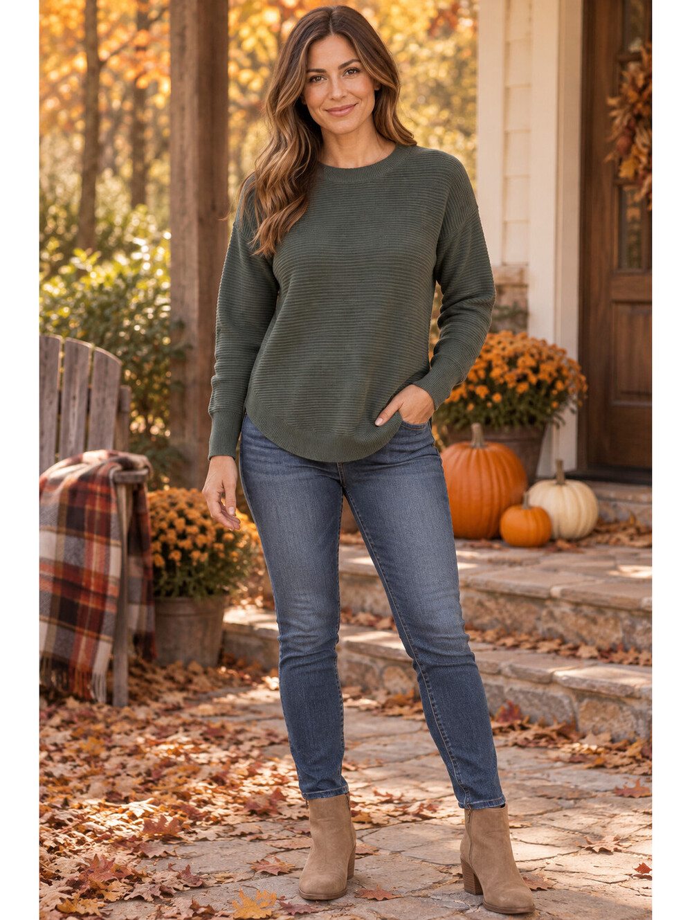 Offline By Aerie Ribbed Pullover Sweater Womens M Green Athleisure Lounge Casual
